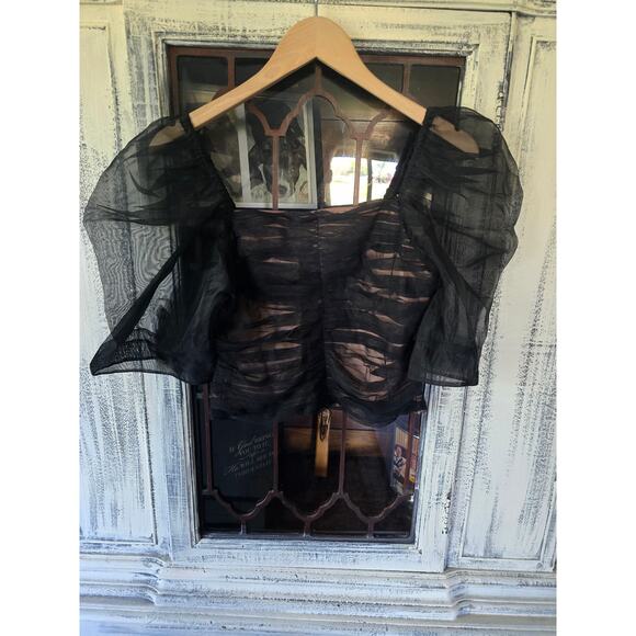NWT Anthropologie Maeve Puff-Sleeve Black Tulle Top - Small - Picture 4 of 4